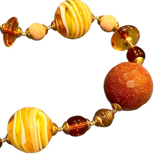 MURANO 24k Gold & Copper Infused Teadrop Pendant Venetian Glass Beads Necklace - Picture 5 of 8